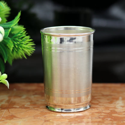 Handmade pure 999 silver water and milk tumbler, silver flask, and baby silver utensils by TRIBAL ORNAMENTS, traditional silver vessels.