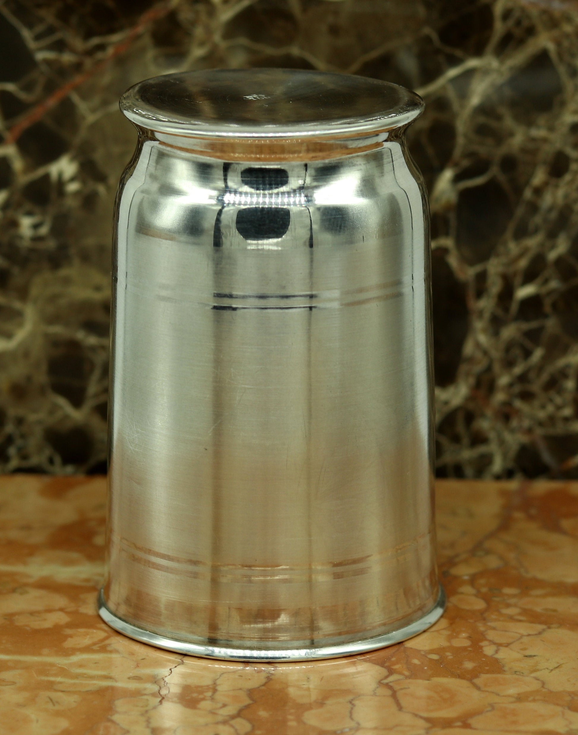 Pure 999 fine silver handmade water and milk glass tumbler, silver flask, and baby silver utensils by Tribal Ornaments.