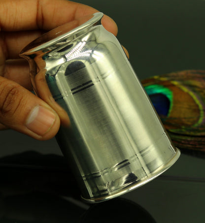 Handmade pure 999 silver water and milk tumbler, silver flask, and baby utensils by Tribal Ornaments, traditional silver drinking vessels.