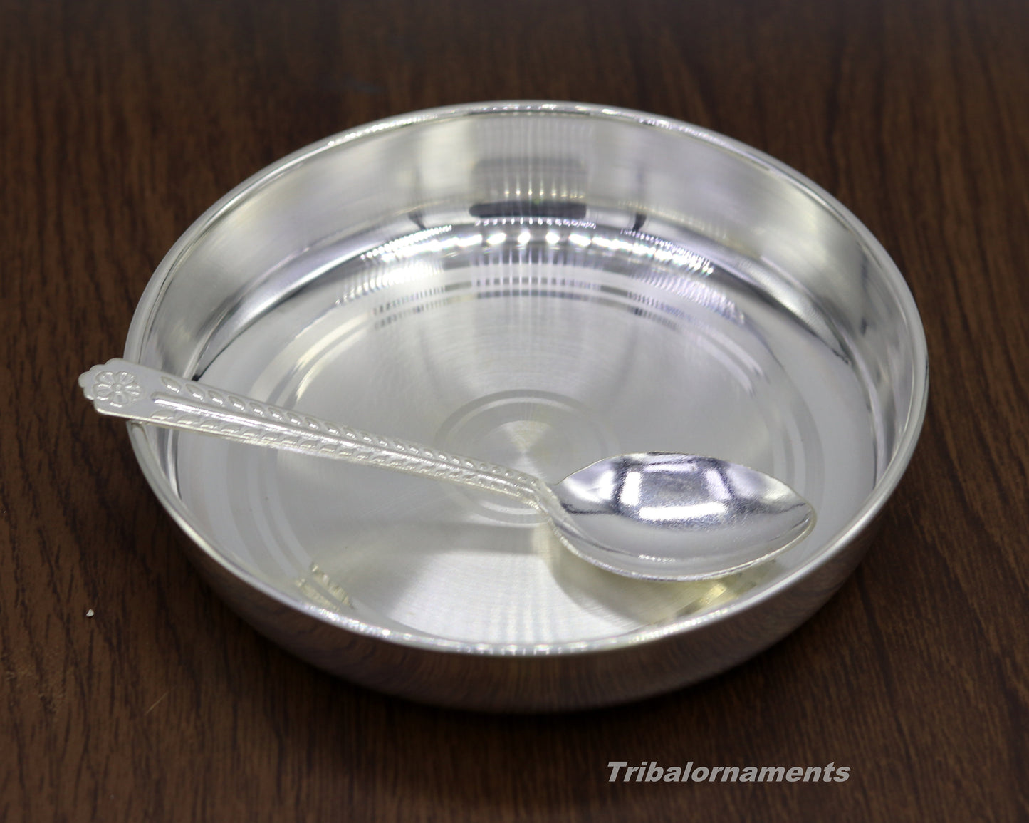 Pure 999 solid fine silver handmade plate or tray with spoon, excellent serving to baby kids food milk, silver utensils, vessels sv33 - TRIBAL ORNAMENTS
