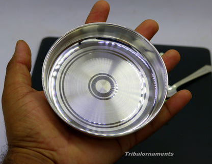 Pure 999 solid fine silver handmade plate or tray with spoon, excellent serving to baby kids food milk, silver utensils, vessels sv33 - TRIBAL ORNAMENTS