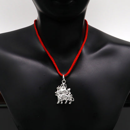 Unisex 925 sterling silver Maa Bhawani pendant featuring intricate tribal design, flexible jewelry from Tribal Ornaments.