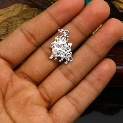 925 sterling silver Maa Bhawani pendant from Tribal Ornaments, unisex jewelry featuring a flexible, detailed Indian religious design.