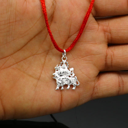 925 sterling silver Maa Bhawani pendant, unisex Indian jewelry with intricate design, from TRIBAL ORNAMENTS.