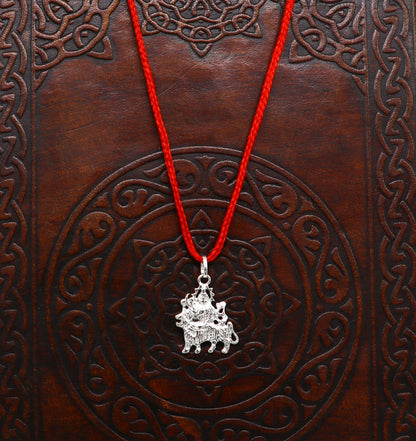 Unisex 925 sterling silver Maa Bhawani pendant with intricate tribal design, flexible jewelry from Tribal Ornaments.