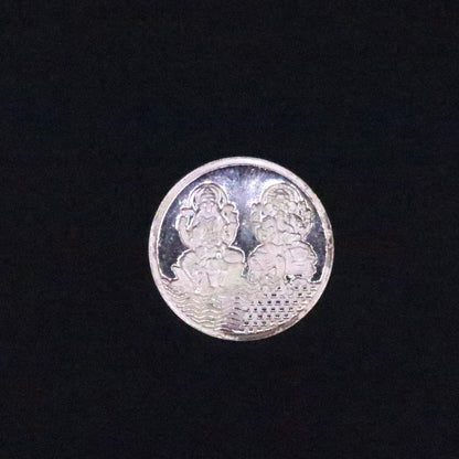 Pure solid 999 silver coin featuring Lord Ganesha and Laxmi print, Indian idol collectible and gifting coin by Tribal Ornaments.