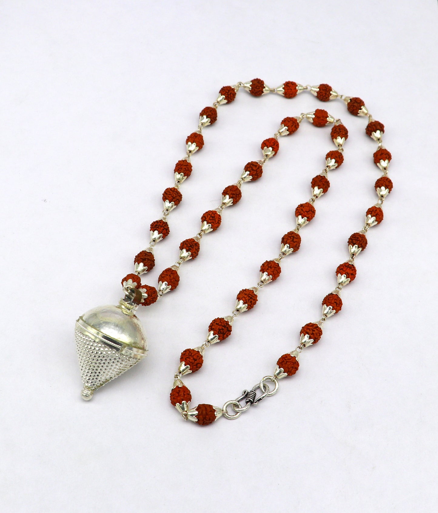 pure sterling silver custom made Rudraksha chain necklace, excellent hanging silver wax ball pendant, unique style gifting jewelry set147 - TRIBAL ORNAMENTS