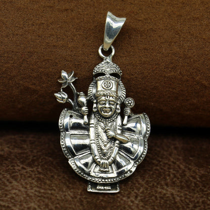 925 sterling silver Lord Krishna Shrinathji pendant, handcrafted unisex Hindu jewelry, detailed divine deity design by TRIBAL ORNAMENTS.