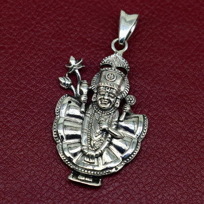 925 sterling silver Lord Krishna Shreenathji pendant, handmade unisex Hindu jewelry, detailed tribal design, perfect for gifting.
