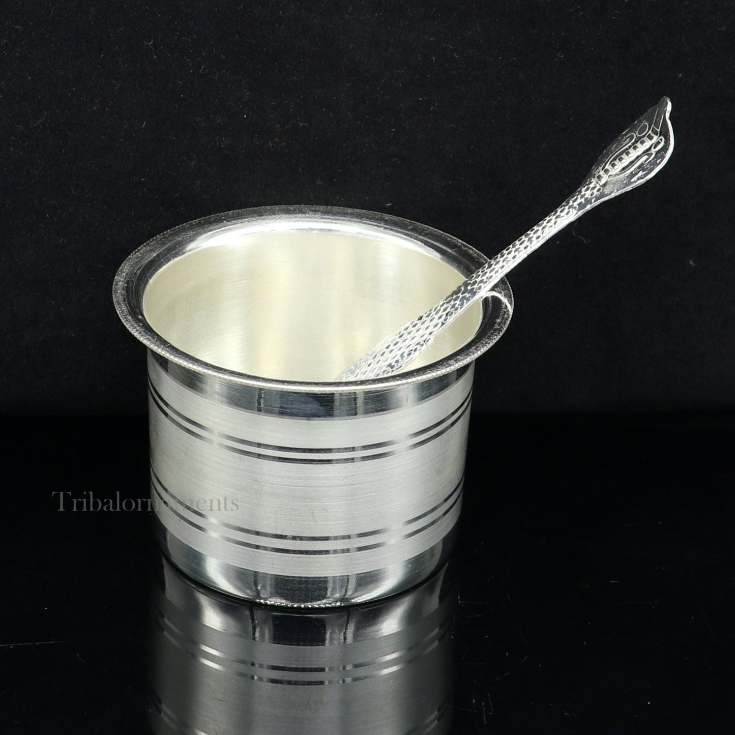 Silver Elegant Ghee pot patra puja or worshipping silver ghee bowl or pot, Butter pot for kitchen, silver puja utensils from India su542 - TRIBAL ORNAMENTS