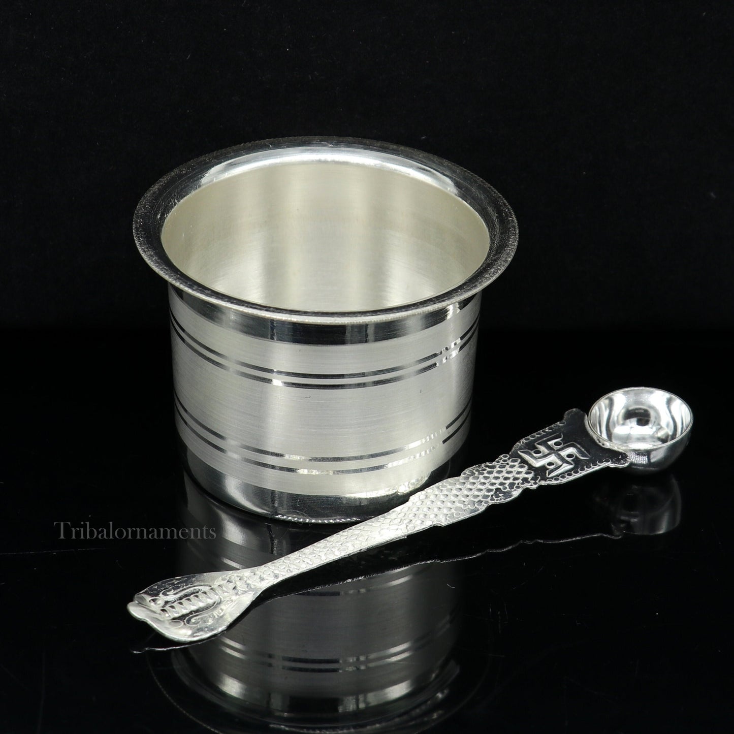 Silver Elegant Ghee pot patra puja or worshipping silver ghee bowl or pot, Butter pot for kitchen, silver puja utensils from India su542 - TRIBAL ORNAMENTS