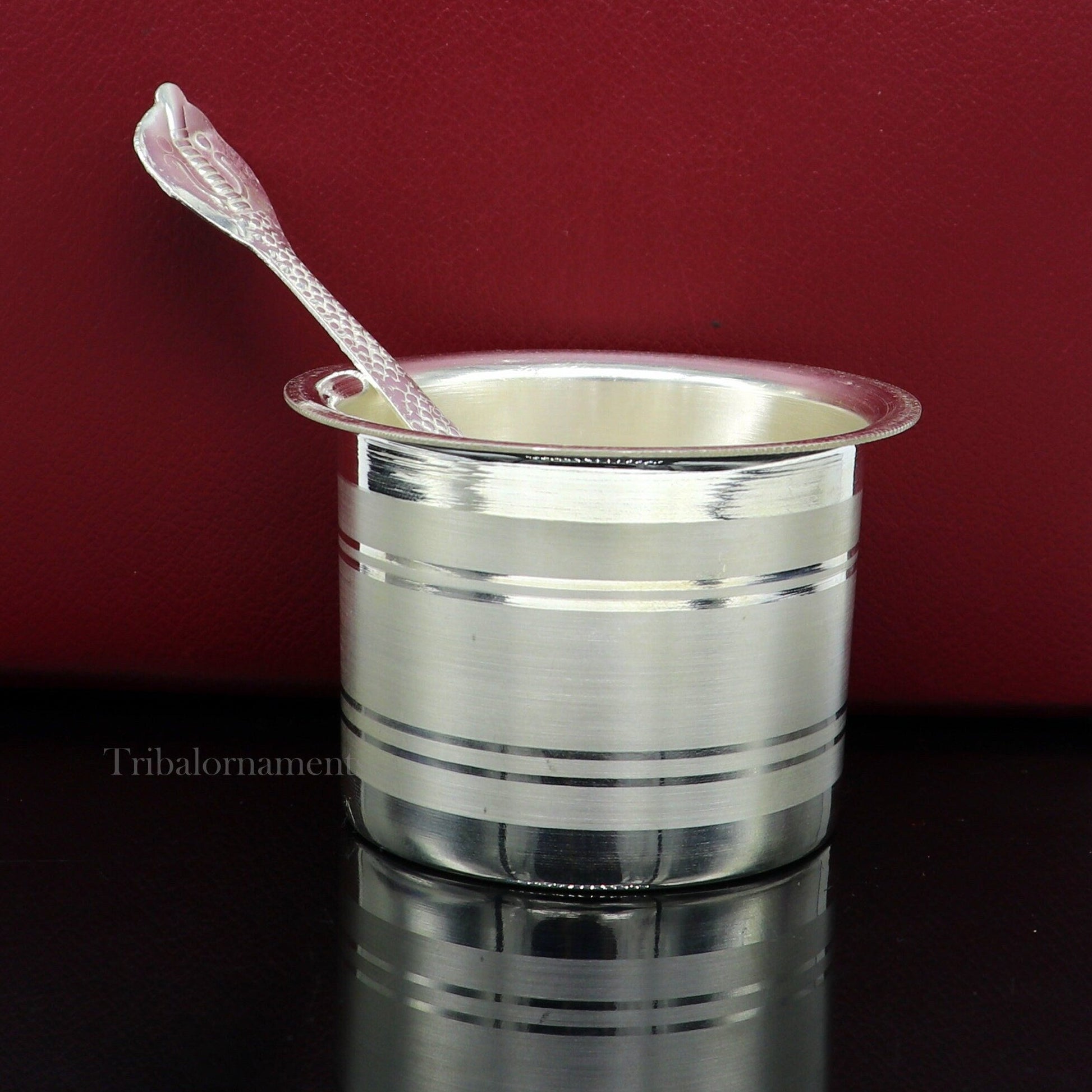 Silver Elegant Ghee pot patra puja or worshipping silver ghee bowl or pot, Butter pot for kitchen, silver puja utensils from India su542 - TRIBAL ORNAMENTS