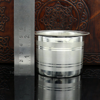 Silver Elegant Ghee pot patra puja or worshipping silver ghee bowl or pot, Butter pot for kitchen, silver puja utensils from India su542 - TRIBAL ORNAMENTS