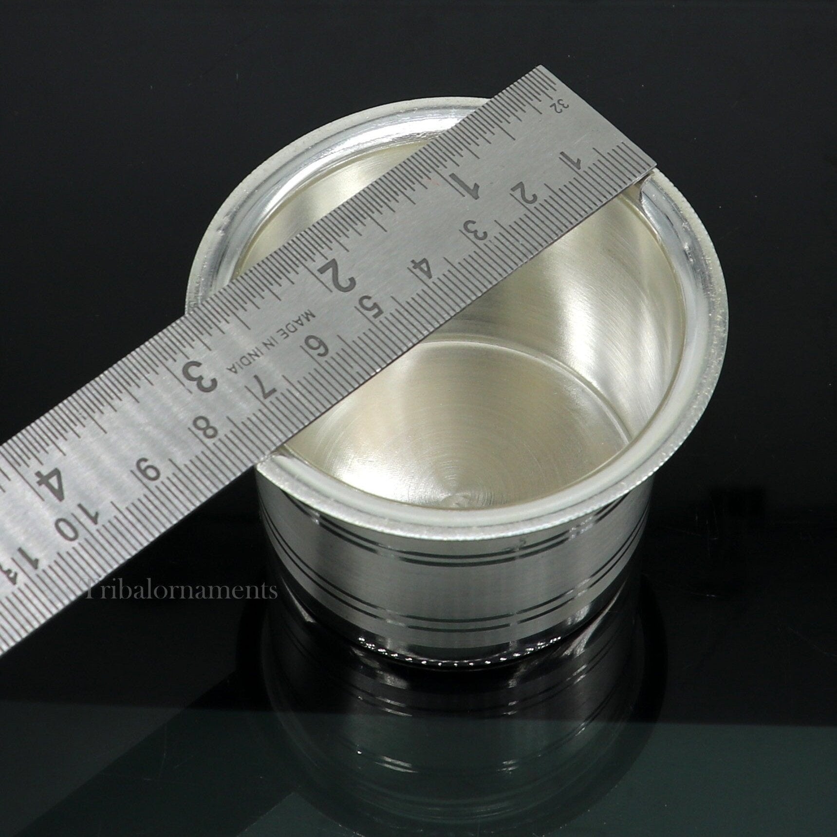 Silver Elegant Ghee pot patra puja or worshipping silver ghee bowl or pot, Butter pot for kitchen, silver puja utensils from India su542 - TRIBAL ORNAMENTS