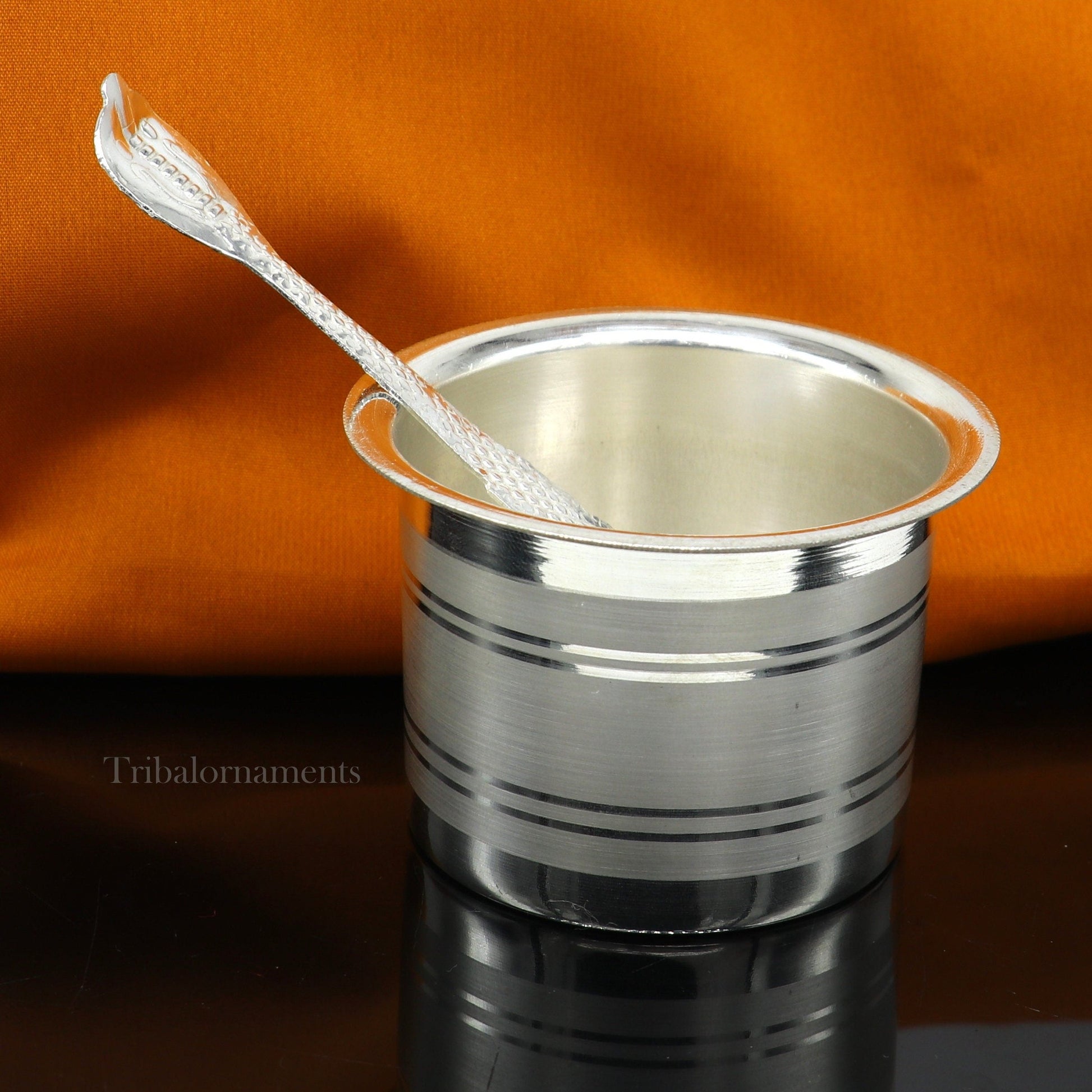 Silver Elegant Ghee pot patra puja or worshipping silver ghee bowl or pot, Butter pot for kitchen, silver puja utensils from India su542 - TRIBAL ORNAMENTS