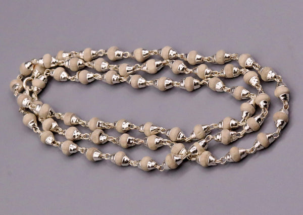 925 Sterling Silver Tulsi Mala Necklace with handcrafted basil beads, 24-inch Ayurvedic spiritual jewelry from Tribal Ornaments