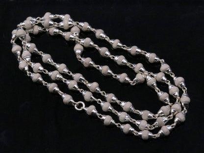 925 Sterling Silver Tulsi Mala Necklace with handcrafted basil beads, Ayurvedic spiritual jewelry for protection and focus.