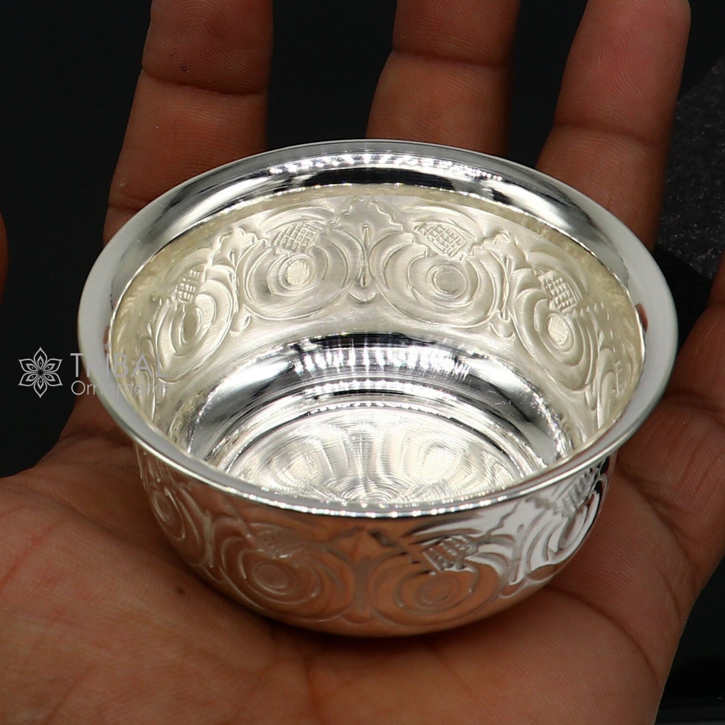 Silver handmade kandrai nakshi work bowl, silver utensils for rice ceremony Annaprasan, silver worshipping/puja utensils prasad bowl sv278 - TRIBAL ORNAMENTS