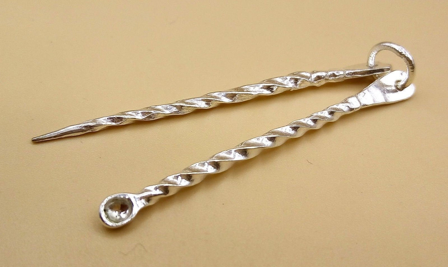 Silver handmade teeth cleaner and ear wax removal silver sticks fabulous twisted shape design - TRIBAL ORNAMENTS