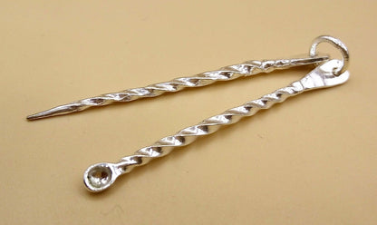 Silver handmade teeth cleaner and ear wax removal silver sticks fabulous twisted shape design - TRIBAL ORNAMENTS