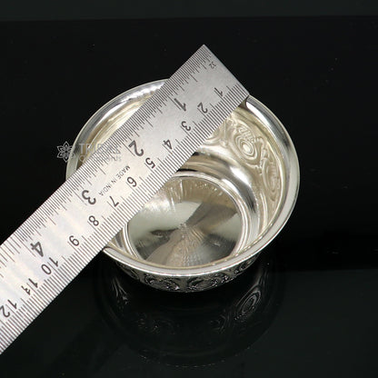 Silver handmade work bowl and utensils for rice ceremony and puja, featuring intricate tribal design by TRIBAL ORNAMENTS