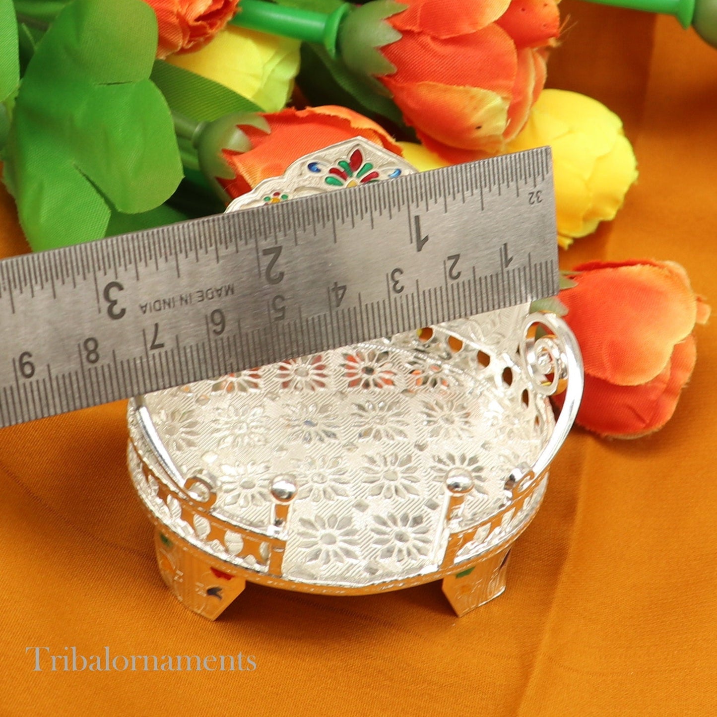 Silver throne 925 sterling silver handcrafted small sinhasan, idol god throne, god statue's stand chair, temple puja god article su526 - TRIBAL ORNAMENTS