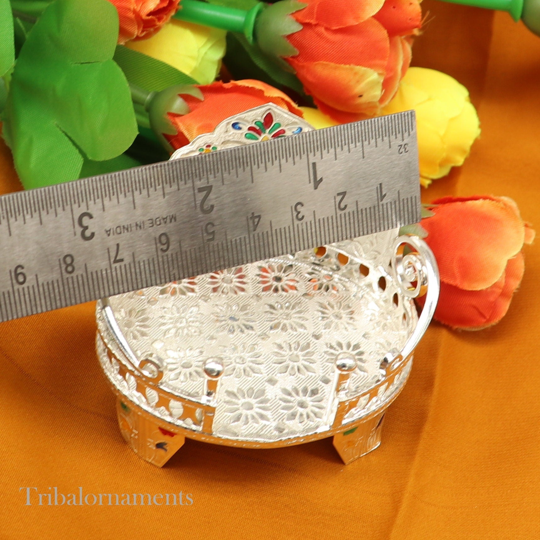 Silver throne 925 sterling silver handcrafted small sinhasan, idol god throne, god statue's stand chair, temple puja god article su526 - TRIBAL ORNAMENTS