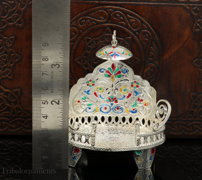 Silver throne 925 sterling silver handcrafted small sinhasan, idol god throne, god statue's stand chair, temple puja god article su529 - TRIBAL ORNAMENTS
