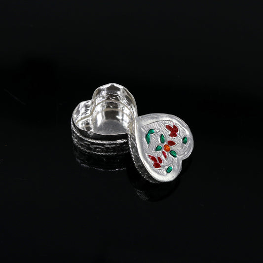 Sindur box 925 sterling silver handmade gorgeous heart shape small eyes kajal box, trinket box, casket box, container box, silver article stb80 - TRIBAL ORNAMENTS