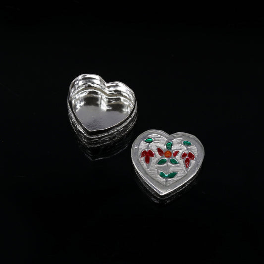 Sindur box 925 sterling silver handmade gorgeous heart shape small eyes kajal box, trinket box, casket box, container box, silver article stb80 - TRIBAL ORNAMENTS