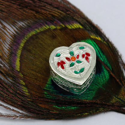 Sindur box 925 sterling silver handmade gorgeous heart shape small eyes kajal box, trinket box, casket box, container box, silver article stb80 - TRIBAL ORNAMENTS
