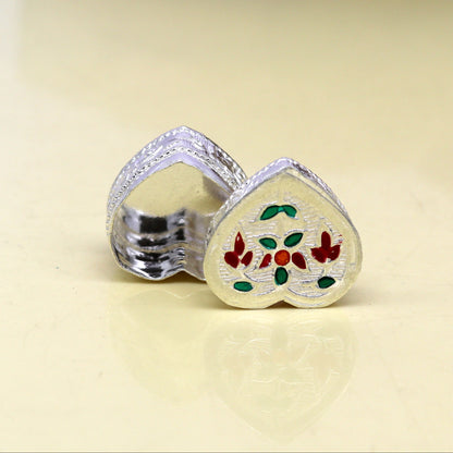 Sindur box 925 sterling silver handmade gorgeous heart shape small eyes kajal box, trinket box, casket box, container box, silver article stb80 - TRIBAL ORNAMENTS