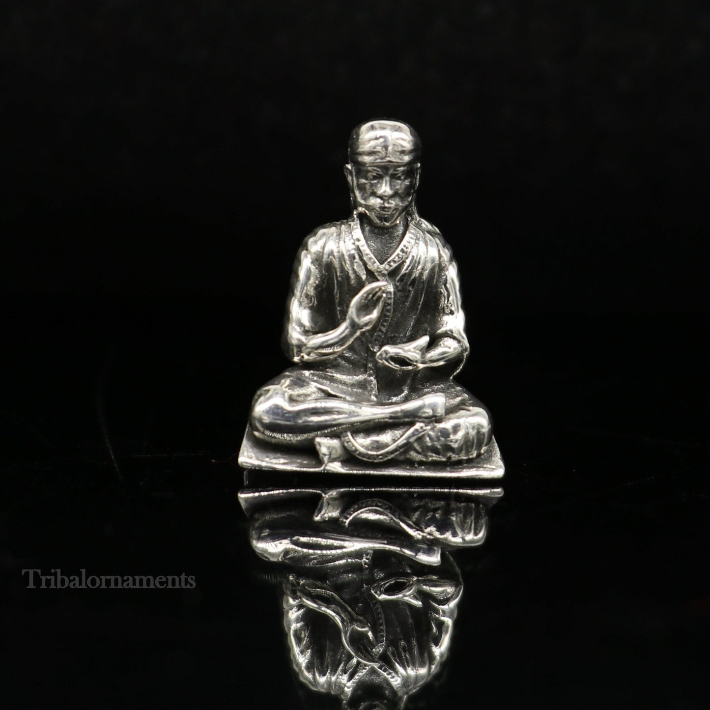 small 925 sterling silver handmade Divine Hindu idol Sai Baba statue murti divine Statue Sculpture figurine puja article gifting art160 - TRIBAL ORNAMENTS