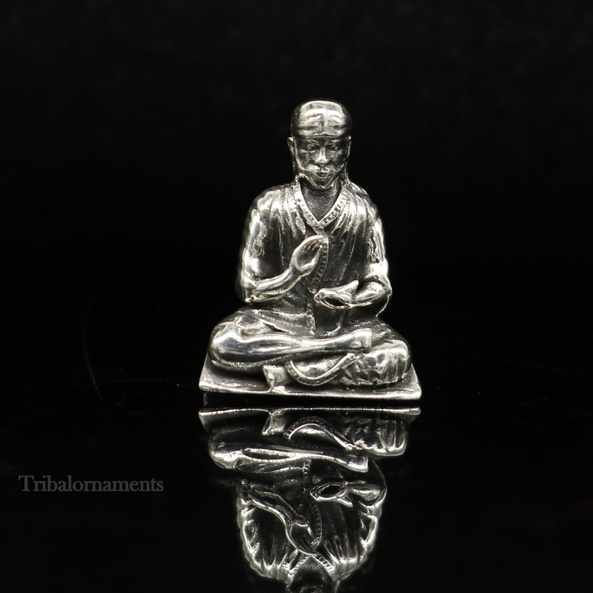 small 925 sterling silver handmade Divine Hindu idol Sai Baba statue murti divine Statue Sculpture figurine puja article gifting art160 - TRIBAL ORNAMENTS