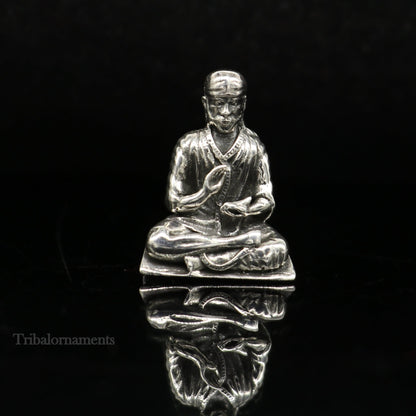 small 925 sterling silver handmade Divine Hindu idol Sai Baba statue murti divine Statue Sculpture figurine puja article gifting art160 - TRIBAL ORNAMENTS