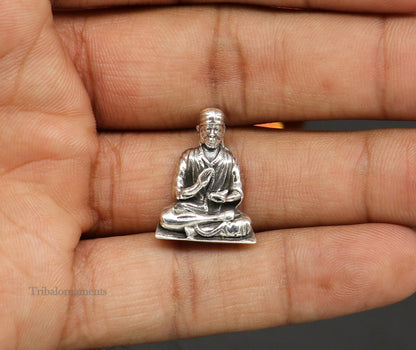 small 925 sterling silver handmade Divine Hindu idol Sai Baba statue murti divine Statue Sculpture figurine puja article gifting art160 - TRIBAL ORNAMENTS