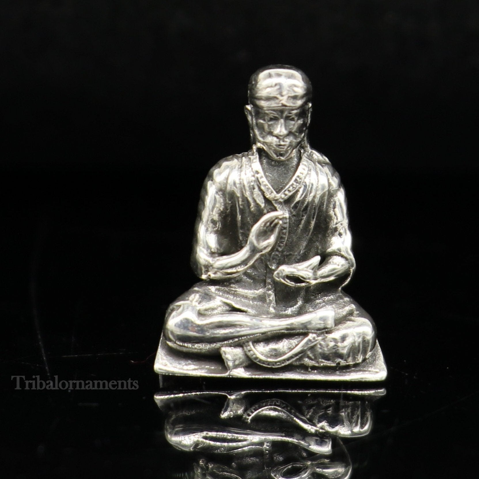 small 925 sterling silver handmade Divine Hindu idol Sai Baba statue murti divine Statue Sculpture figurine puja article gifting art160 - TRIBAL ORNAMENTS