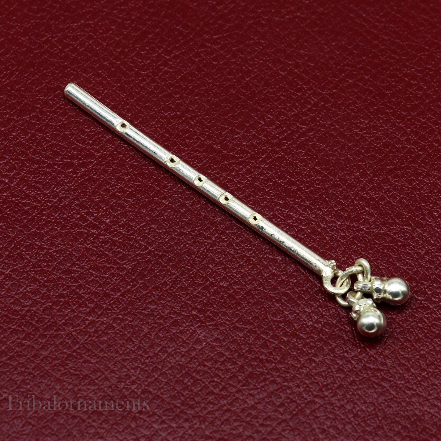 Small Flute Solid sterling silver handmade idol krishna flute, silver bansuri, laddu gopala flute, little krishna flute puja art su576 - TRIBAL ORNAMENTS