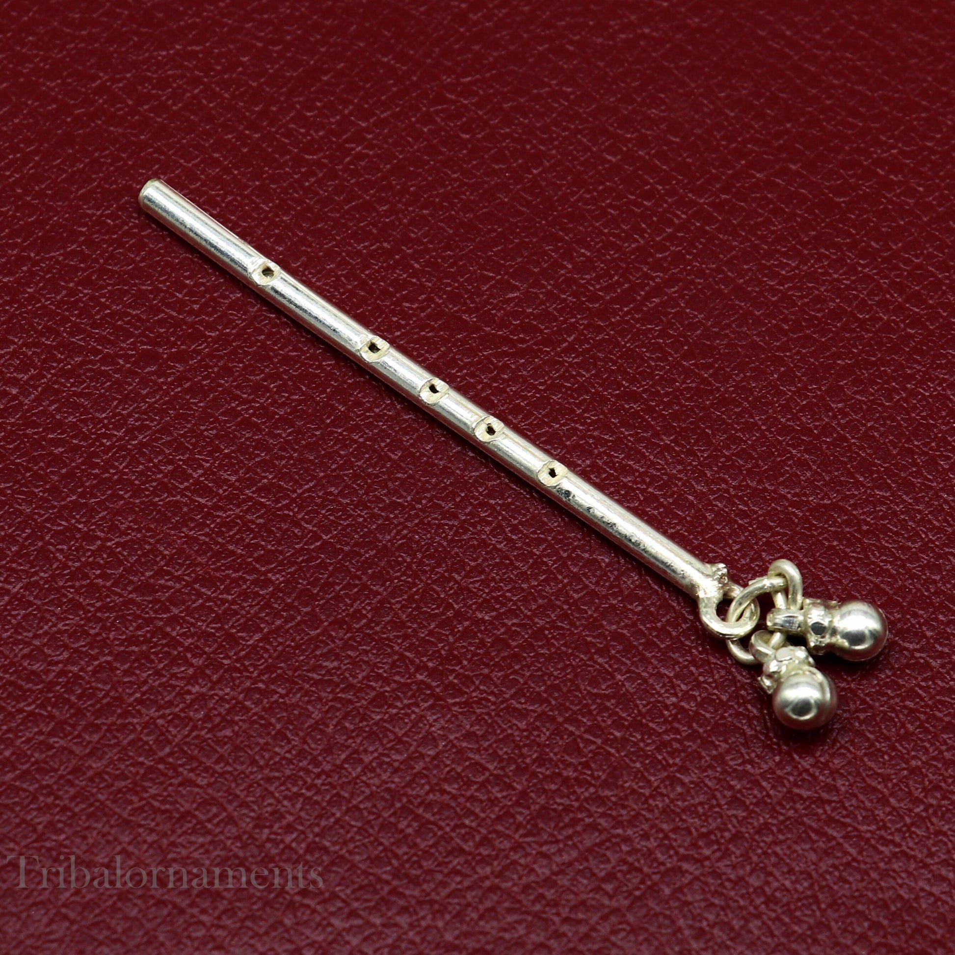 Small Flute Solid sterling silver handmade idol krishna flute, silver bansuri, laddu gopala flute, little krishna flute puja art su576 - TRIBAL ORNAMENTS