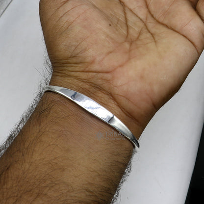 Solid 7 mm 925 sterling silver plain design modern trendy cuff kada bracelet best gifting unisex bangle kada cuff167 - TRIBAL ORNAMENTS
