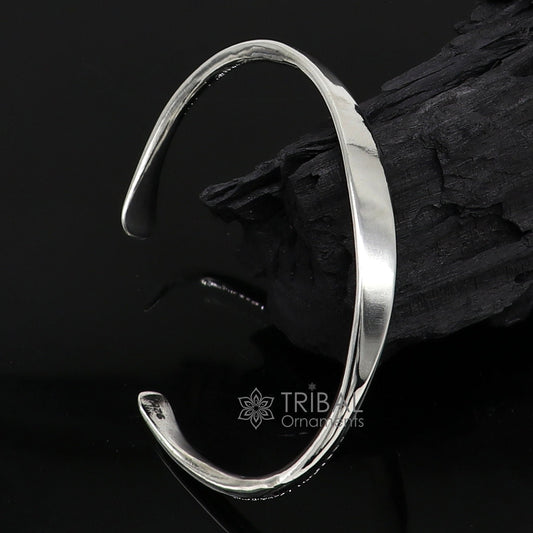 Solid 7 mm 925 sterling silver plain design modern trendy cuff kada bracelet best gifting unisex bangle kada cuff167 - TRIBAL ORNAMENTS