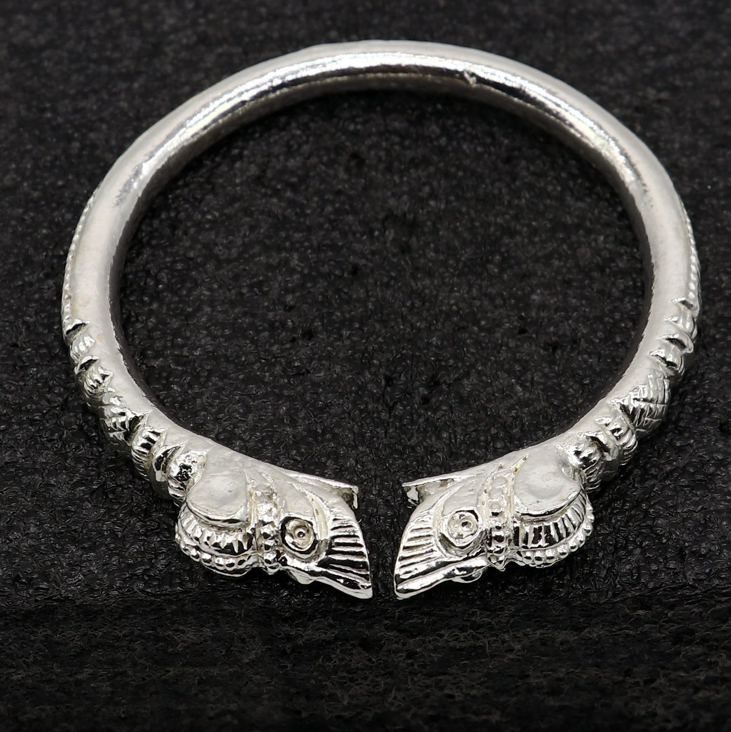 Solid 925 silver crocodile design men's bangle cuff bracelet by TRIBAL ORNAMENTS, handcrafted vintage-style jewelry with adjustable fit