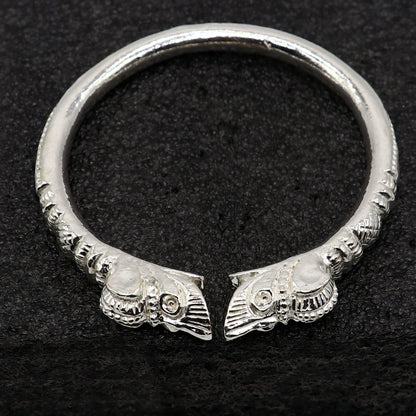 Solid 925 silver crocodile design men's bangle cuff bracelet by TRIBAL ORNAMENTS, handcrafted vintage-style jewelry with adjustable fit