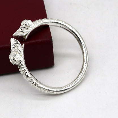 Solid 925 silver crocodile design bangle cuff bracelet for men, handcrafted vintage-style jewelry from Tribal Ornaments.