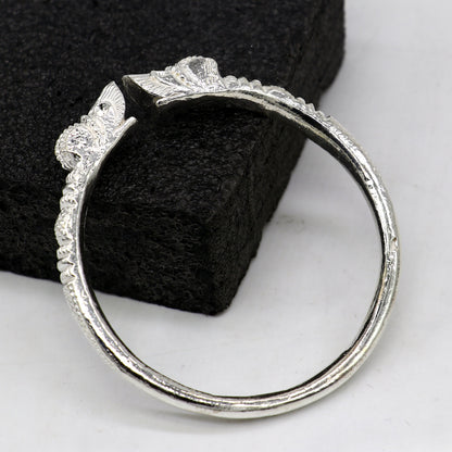 Solid 925 silver crocodile design bangle cuff bracelet for men, handcrafted vintage-style jewelry by Tribal Ornaments.