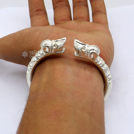 Solid 925 silver crocodile design bangle cuff bracelet for men, handcrafted vintage style, adjustable jewelry by TRIBAL ORNAMENTS.