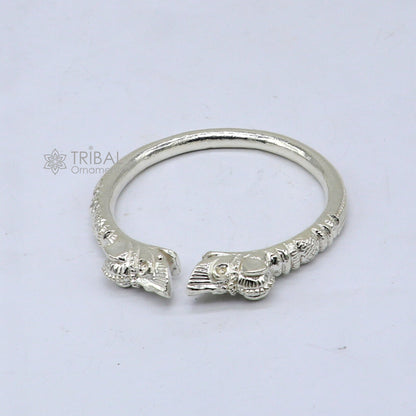 Solid 925 silver crocodile design bangle cuff bracelet for men, handcrafted vintage style, adjustable tribal jewelry from TRIBAL ORNAMENTS.