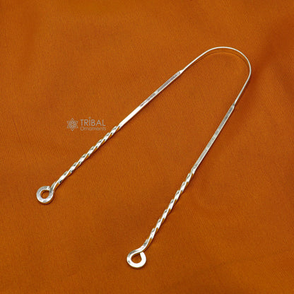 Solid 925 silver handmade tongue cleaner, 11-inch U-shape dental hygiene tool by Tribal Ornaments for healthy mouth care.