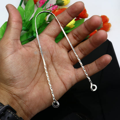 Handmade 925 silver U-shaped tongue cleaner tool, 11 inches long, designed for oral hygiene and healthy mouth care.