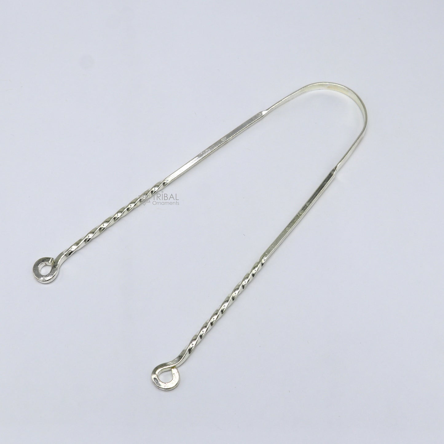 Solid 925 silver handmade tongue cleaner in U-shape, 11 inches long, with detailed craftsmanship for oral hygiene and health.